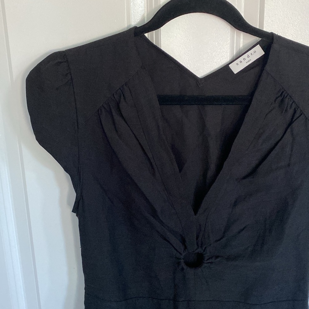sandro Paris Ronald Gathered Linen Blend Mini Dress size FR38 (US 4/6) - Black - Picture 4 of 11